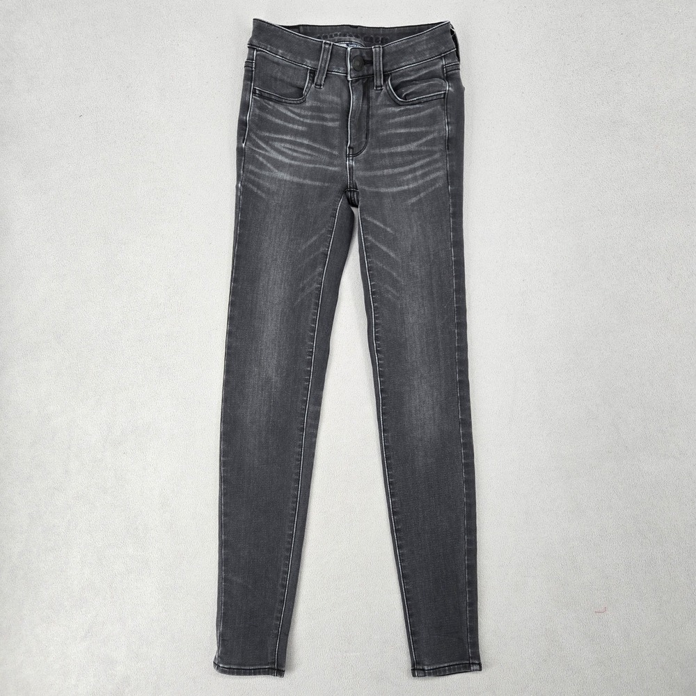 American Eagle 00 Long Super Stretch Skinny Jeans Womens Faded Black Edgy Indie